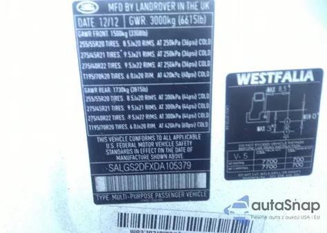 2013 Land Rover Range Rover Hse из США, поврежденный, VIN SALGS2DFXDA105379